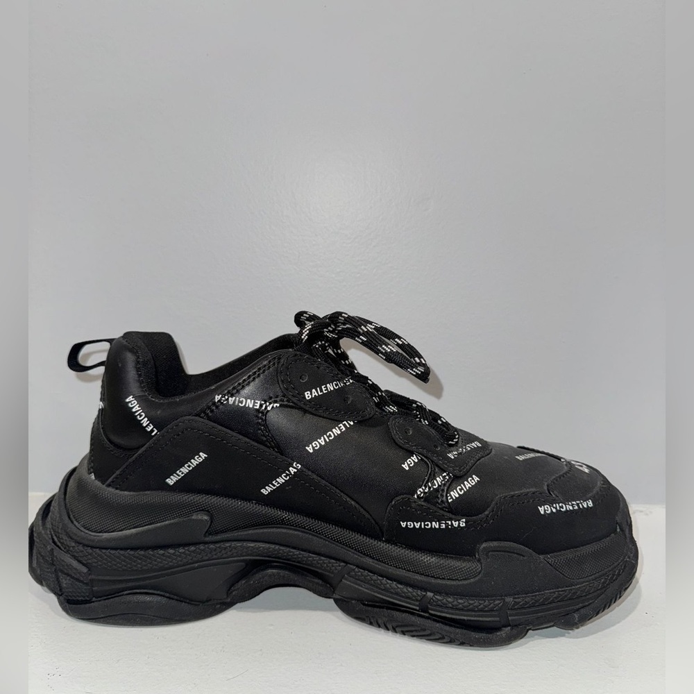 Authentic Balenciaga Triple S Allover Logo - Black / White size mens 10
